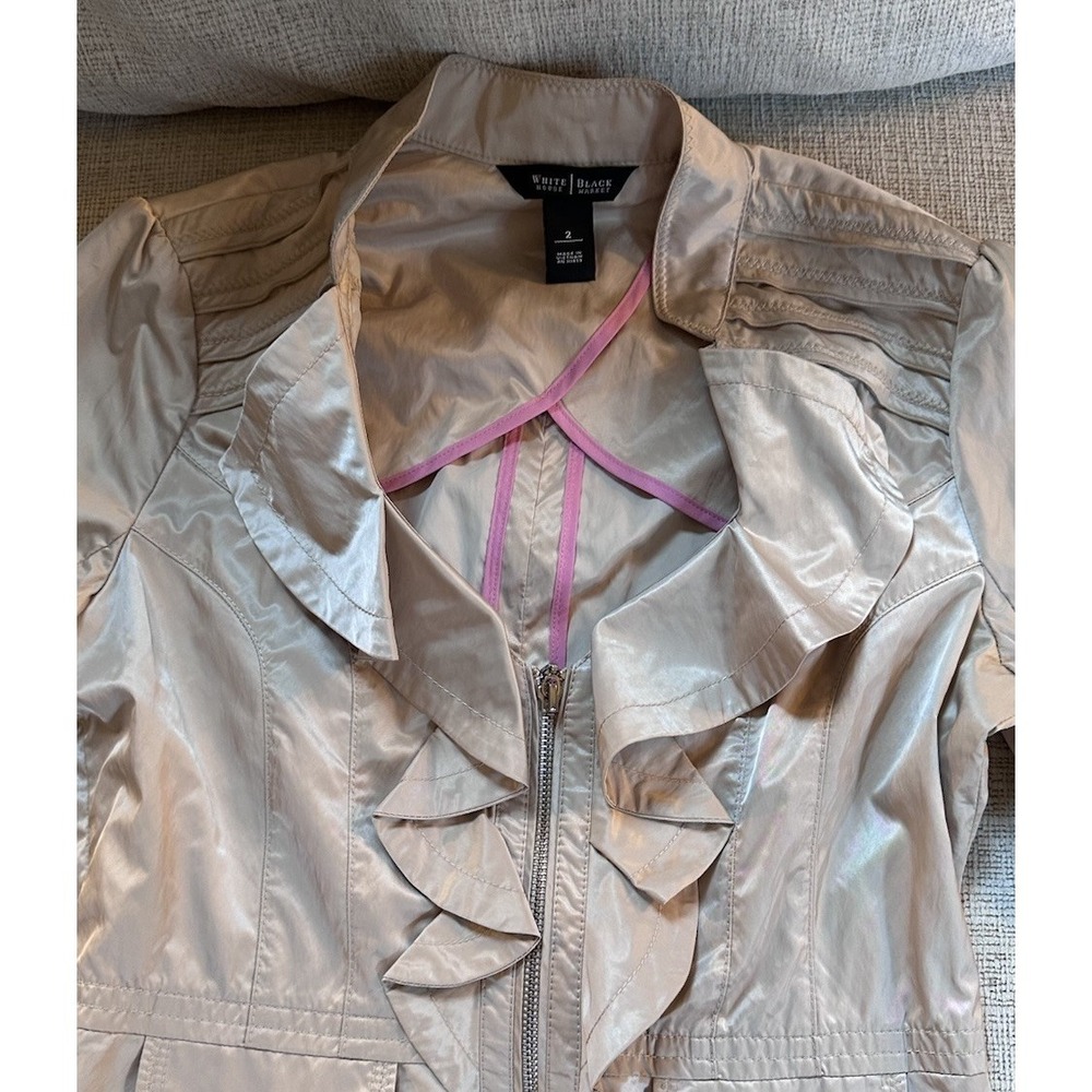 White House Black Market Military Jacket Womens 2 Beige Peplum - Picture 4 of 10